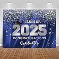 Class Of 2025 Graduation Backdrop - Black & Gold Glitter Photo Booth Background 10x7ft