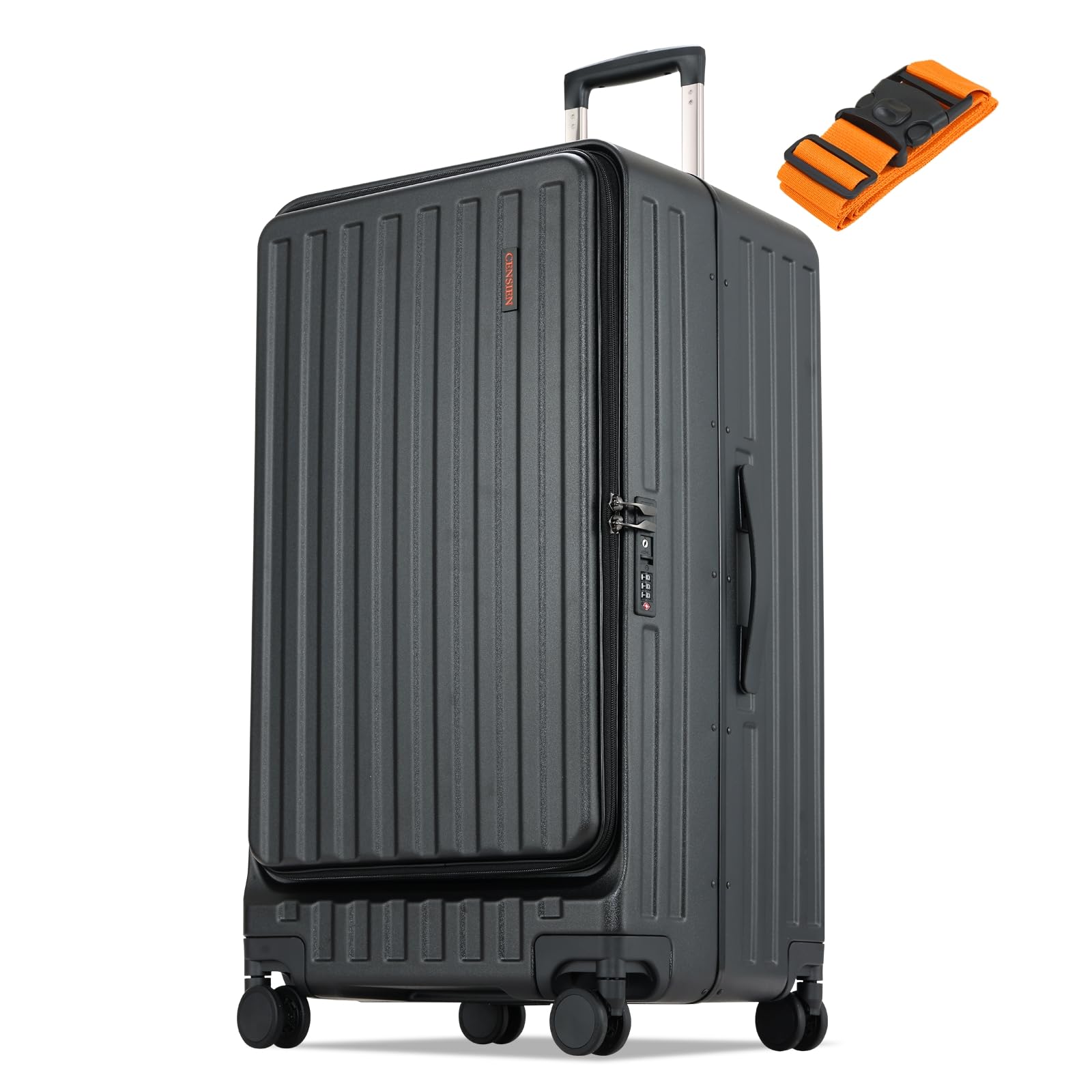 CENSIEN Checked Luggage, Large Suitcase 29 Inch Trunk Luggage with Spinner Wheels, Lightweight ABS+PC Hard Shell with Aluminum Frame, Top Opening, TSA Lock (Black, 1PC)