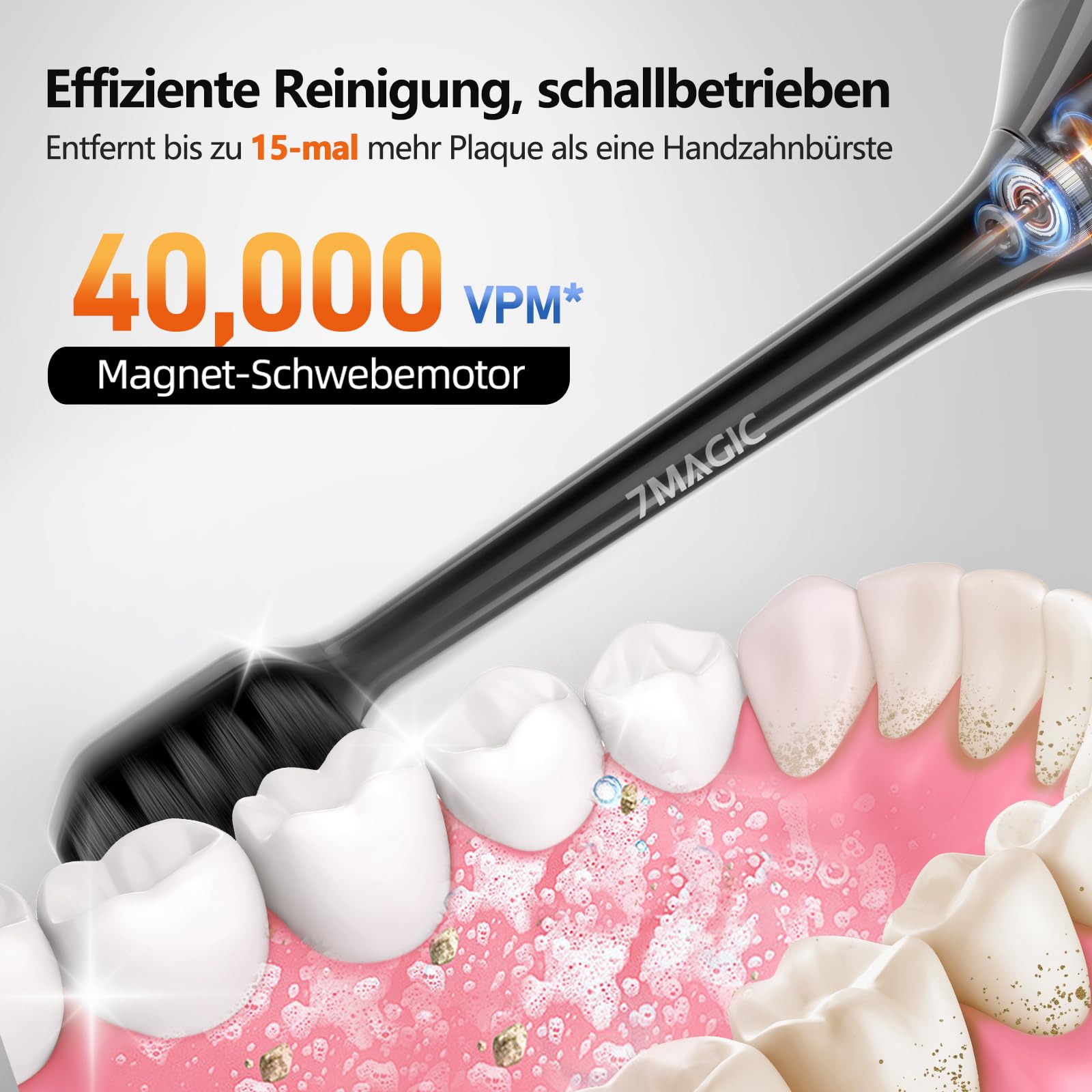 Elektrische Zahnbürste, Schallzahnbürste, Leise Zahnbürste Elektrisch Mit 3 Intensitäten 5 Modi, 40000VPM, IPX7, Zahnbürste Mit 180 Tagen Akkulaufzeit Und Timer, Ritter Schwarz 4