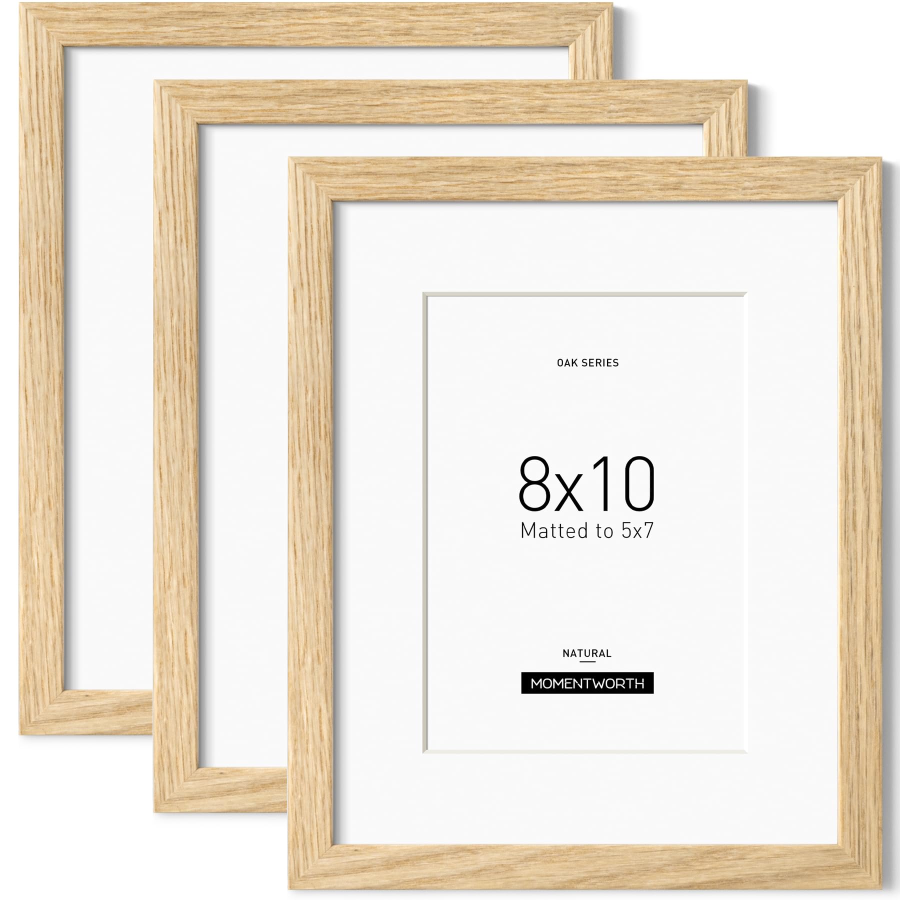 Photo 1 of Momentworth 8x10 Picture Frame with Mat for 5x7 set of 3, Solid Oak Wood 8x10 Frame with Tempered Glass for Wall Mount(3 Pack,Oak)