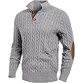 JMIERR Men's Cable Knit Pullover Sweater Casual Long Sleeve Stand Collar Button Knitted Sweaters