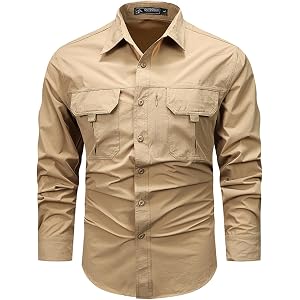 Men's Long Sleeve Fishing Shirt, UPF 50+ Sun Protection Shirt, Outdoor Shirts with Pockets for Hiking, Camping