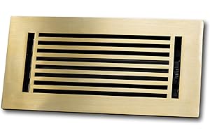 Madelyn Carter 4 x 10 Cast Aluminum Linear Bar Vent Cover with Damper - Brushed Brass (Overall: 5.75 x 11.75) | Floor Register - Wall Register