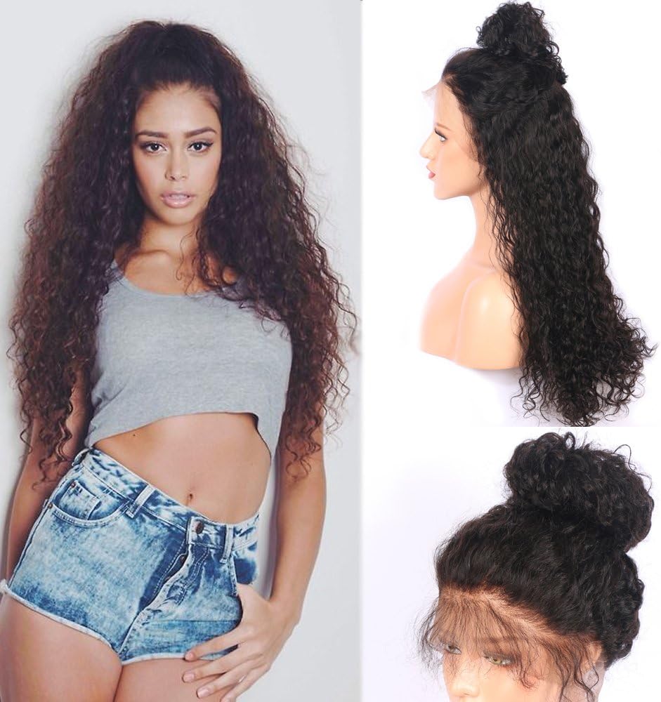 Evlynn Hair 360 Lace Frontal Wigs 250% Denisty Lace Front Human Hair Wigs for Black Women Water Wave Brazilian Virgin Hair 360 Lace Wigs with Baby Hair 10Inches