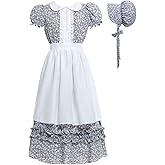 Vibsion Women Pioneer Colonial Dress Floral Prairie Dresses Pilgrim Costume