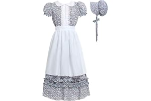 Vibsion Women Pioneer Colonial Dress Floral Prairie Dresses Pilgrim Costume