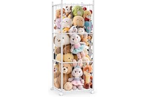 GoKEDA Stuffed Animal Storage,Extra Large Metal Stuffed Animals Storage Tower,Heavy Duty Stuffed Animal Holder with Elastic P