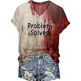 kfulemai Womens I'm Fine Bloody Halloween Shirt Sanderson Sisters Short Sleeve Problem Solved Blood Horror Graphic Tee