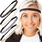Hipsy Women's Adjustable NO SLIP Bling Glitter Headband Multi Gift Packs (Skinny Black/Gold/Gunmetal/White/Brown 5pk)