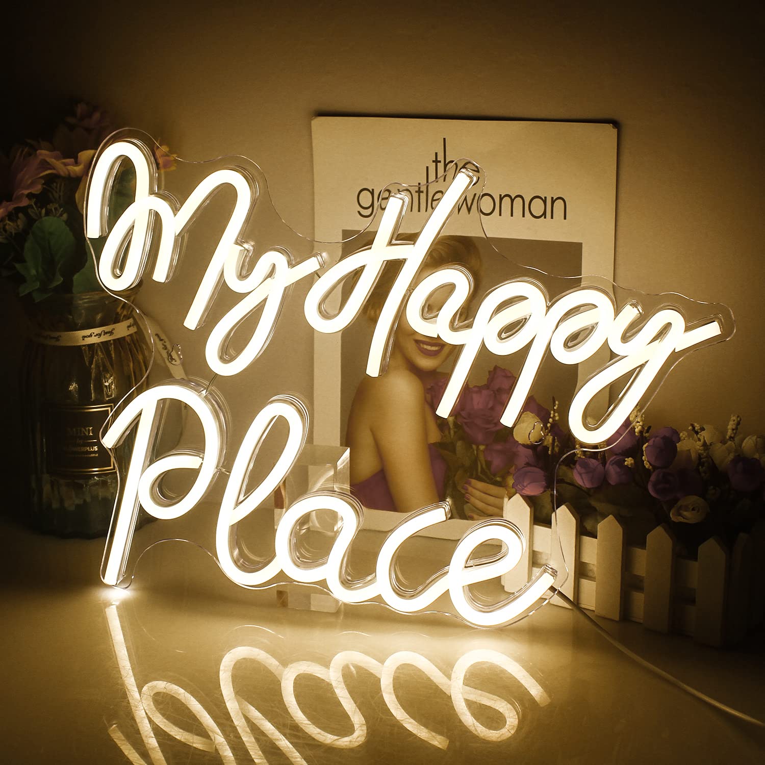 My Happy Place Neon Sign, Warm White Neon Lights for Bedroom, Letter Led Sign with USB Powered for Living Room, Wall Decor, Gameroom, Bar — image 1