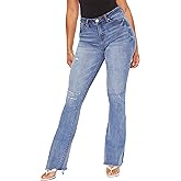YMI Womens YMI Womens Jeans High-Rise Flare Jean with Frayed Hem