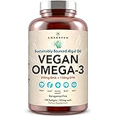 AMANDEAN Vegan Omega 3 Supplement. Premium Fish Oil Alternative. Algae DHA & EPA. Carrageenan Free Softgels. Algal Essential Fatty Acids. Plant Based Heart, Brain, Eye, Skin, Immune Support. (120ct)