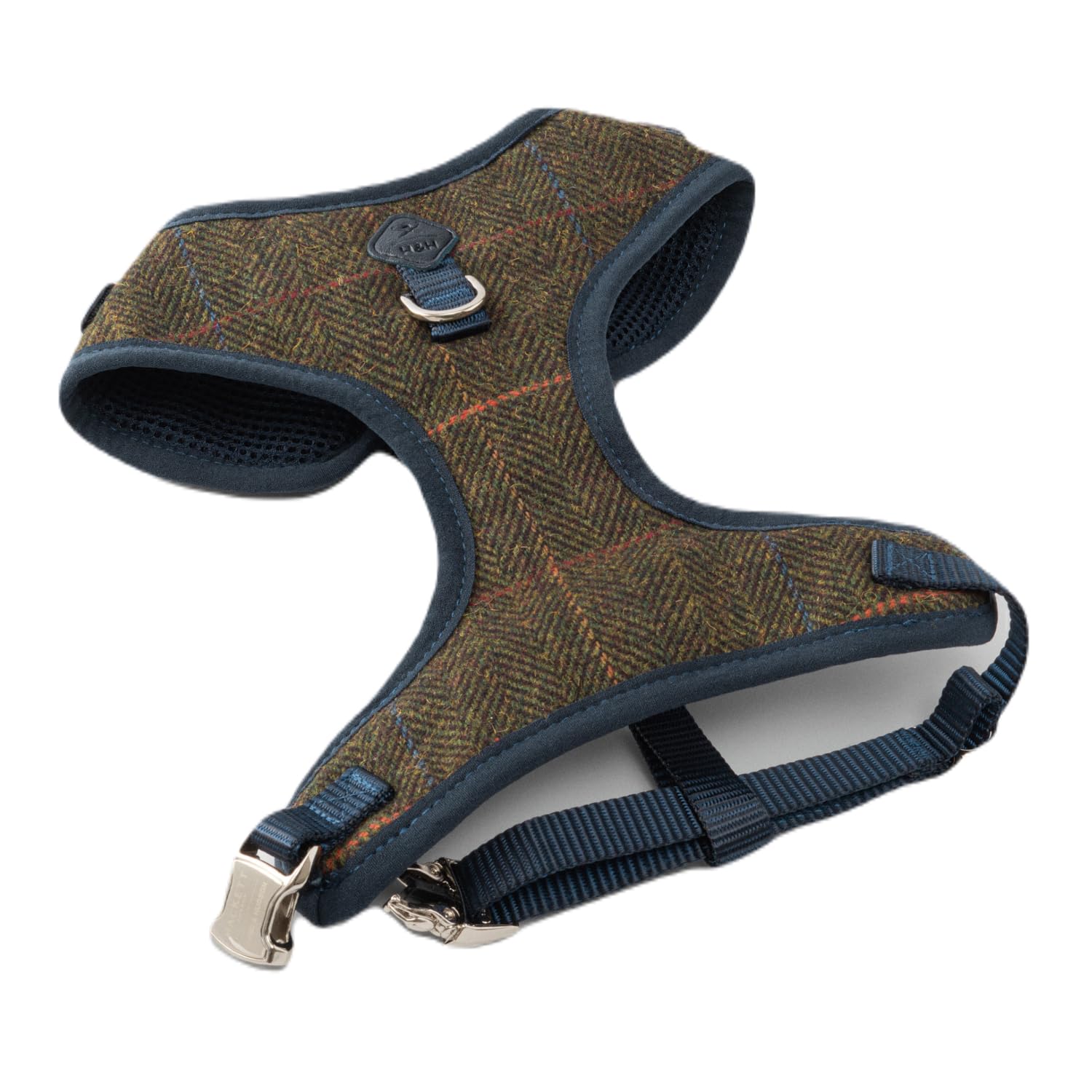 HUGO & HUDSON x HACKETT Tweed Dog Harness Adjustable No Pull Vest, Dark Green Checked Herringbone L