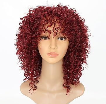Red curly wig with bangs Clearance
