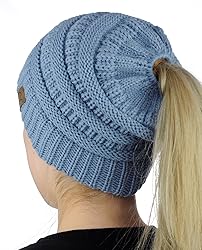 C.C BeanieTail Soft Stretch Cable Knit Messy High
