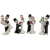 Ebros Love Never Dies Eternal Wedding Skeleton Couples in Tuxedo and Gown Mini Figurines Set in Picture Perfect Bridal Poses Day of The Dead Decor Halloween Skeletons Skulls Sculpture