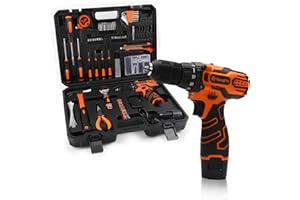 JRVT YOUGFIN Tool Kit with Drill 12V, Home Tool Set with Cordless Drill for Men, Power Drill Tool Box with 195 Pieces Household Hand Tools for Office (with 2.0Ah Battery & Charger)