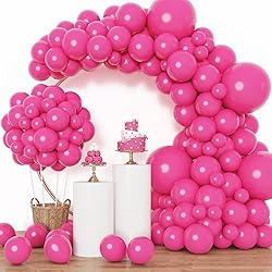 RUBFAC 129pcs Hot Pink Balloons Latex Magenta