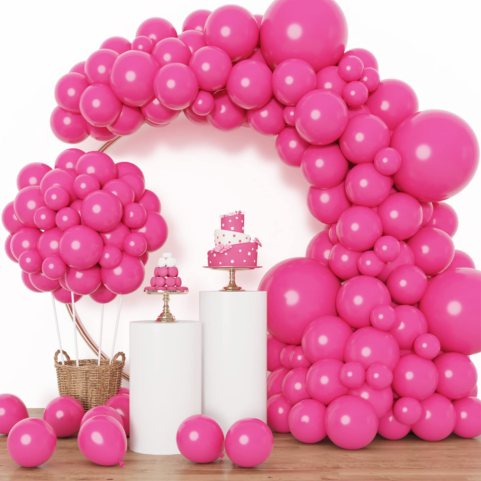 RUBFAC 129pcs Hot Pink Balloons Latex Magenta