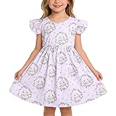 Toddler Girls Dress Bunny Rabbit Egg Print Dresses Flutter Sleeve 3-8Y
