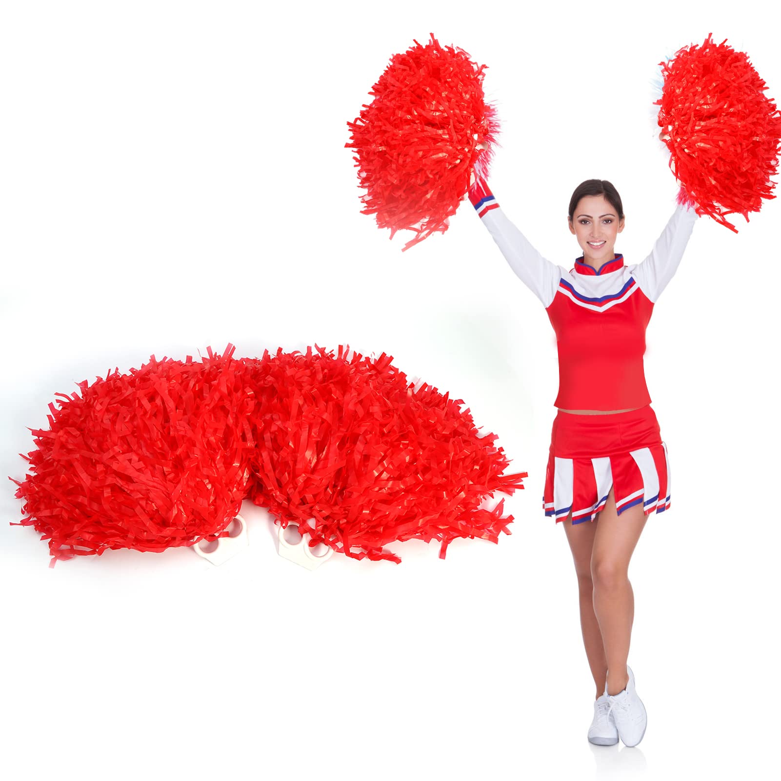 Dioche cheerleading pom poms for Kids, Cheerleader Cheering Squad Pompoms with Plastic Ring for Boy Girl School Sports Games Team, Kids Cheerleader Pompom Dance Party Accessories (Red)