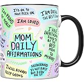 YouNique Designs Daily Affirmations Mom Mug for Women, 11 Ounces, Self Care Mom Coffee Mug, Postpartum Mom Cup, New Mom After Birth Coffee Mug, Mental Health Cup, Relaxation Mug (Black Handle)