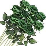 Veryhome 10 Pcs Artificial Roses Silk Flowers Single Stem Bridal Bouquets Dark