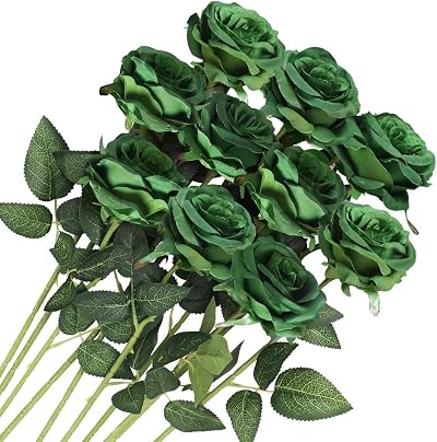 Veryhome 10 Pcs Artificial Roses Silk Flowers Single Stem Bridal Bouquets Dark