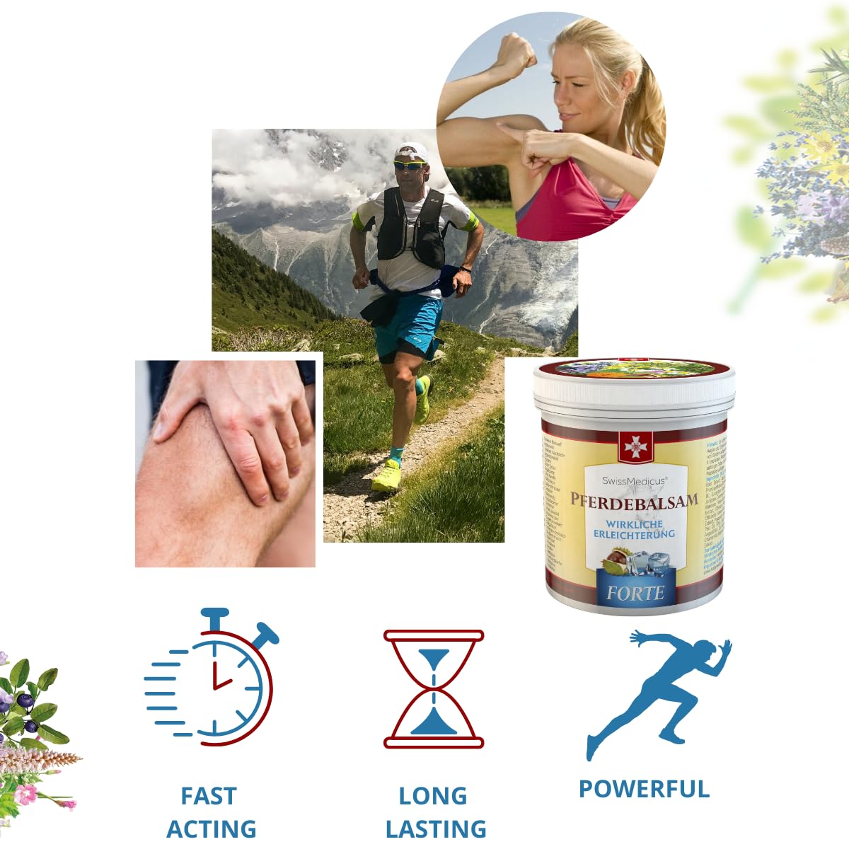 SwissMedicus Pferdebalsam mit 25 Kräuter (Beinwell, Rosskastanie, Arnika, Eukalyptus) – Spürbare Linderung bei Massage – Für Muskeln, Gelenke und Rücken – Kühlende Extra-Starke Formel – 500 ml 6