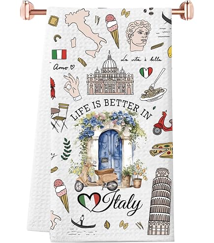 Italienisches Küchentuch Mit Segensspruch – 40,6x61 Cm, Waffelmuster, Aus Polyester, Wasserabsorbierend, Als Deko Oder Geschenk