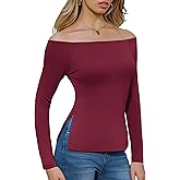 Totatuit Womens Off Shoulder Tops Long Sleeve Cute T Shirt Going Out Tee Y2K Fall Fashion 2025 Outfits Clothes