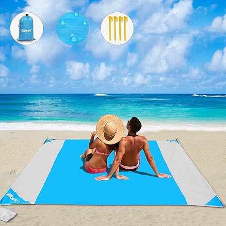 Amazon Com Beach Blanket Ouspt Sand Free Picnic Outdoor Mat 79 83 Pocket Zippered Portable Waterproof Soft Fast Drying Oversize Blanket For 4 7 Persons Travel Camping Hiking Blue Kitchen Dining