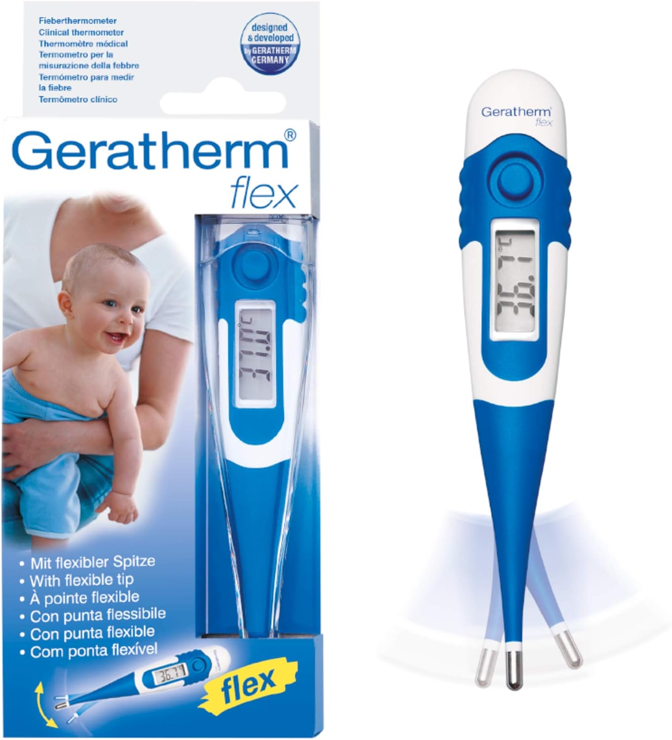 Geratherm flex blau I Digitales Fieberthermometer mit flexibler Spitze
