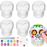 6 Pcs Day of The Dead DIY Ceramic Sugar Skull Crafts Paint Your Skull Statues Blank Paintable Skull Ornaments for Dia De Los Muertos Altar Ofrenda Decoration Supply