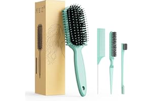 HEZ Curl Defining Brush, Curly Hair Brush, Slick Back Hair Brush, For Combing and Shaping Curls in All Hairstyles to Reduce Pulling (Green)