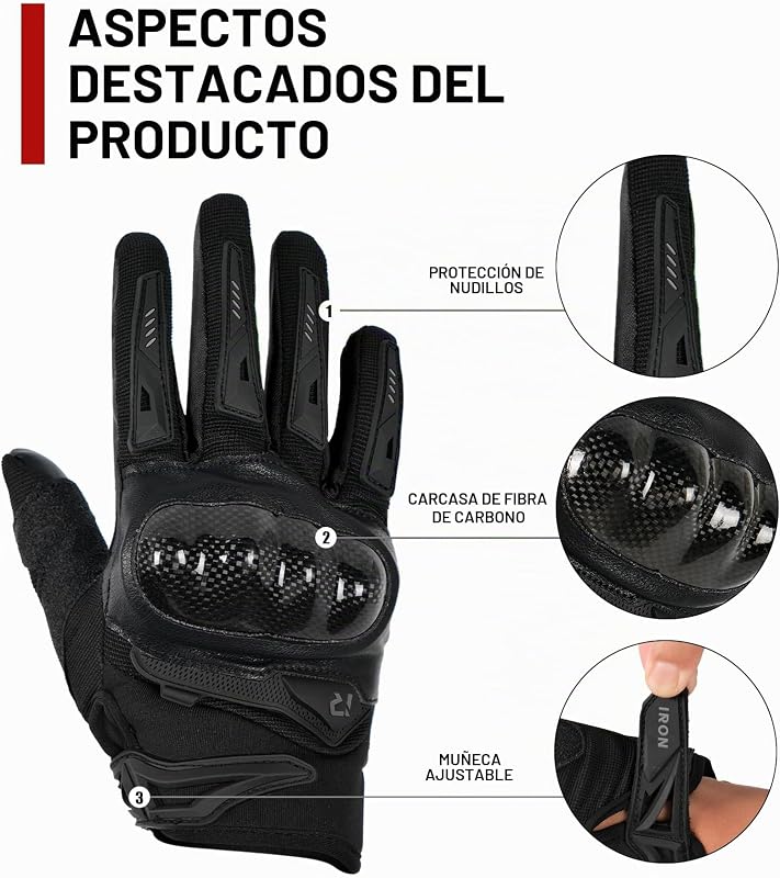 Luvas de Verão para Motociclistas Homem Hard Shell Fibra de Carbono Respirável Ecrã Tátil Suave para Motociclismo Montanhismo Caminhadas Preto L