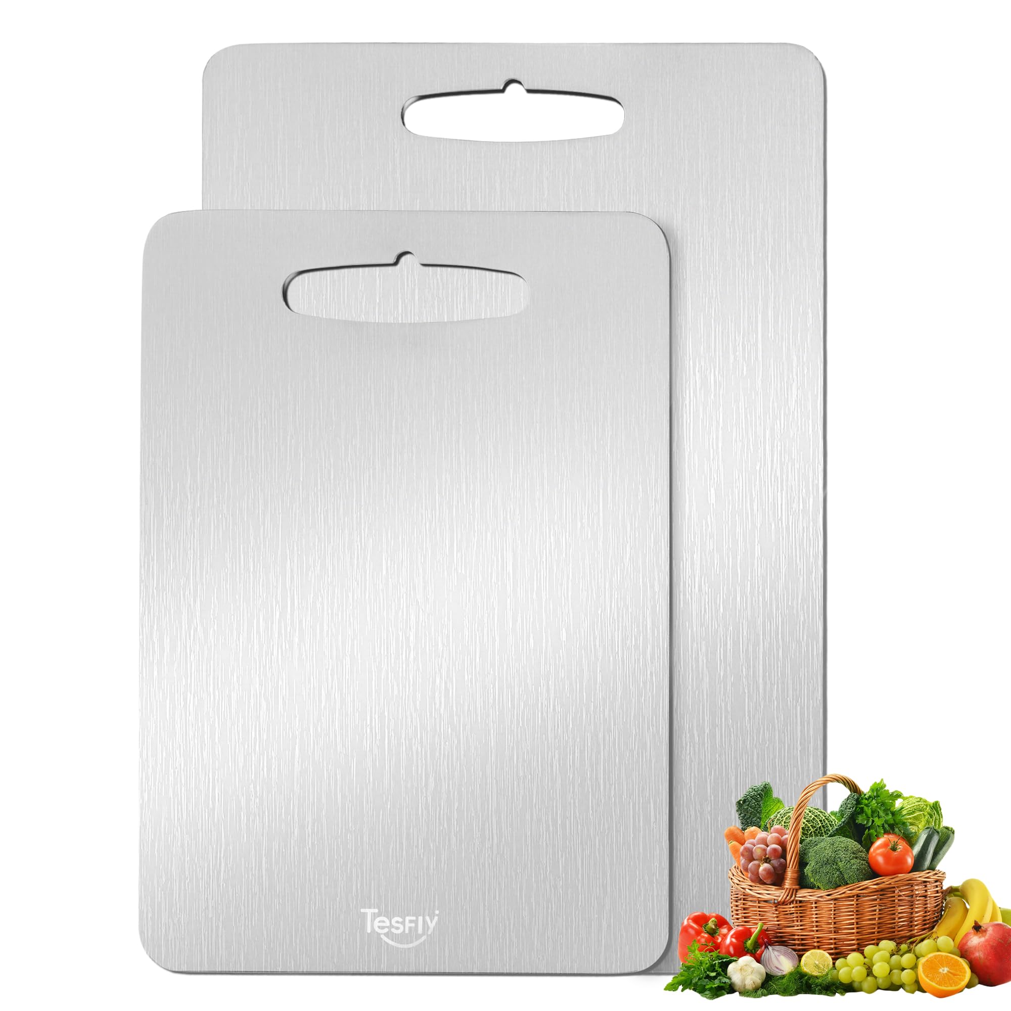 Photo 1 of 2 Pack Titanium Cutting Board-100% Pure Titanium Cutting Boards For Kitche,Easy to clean, Double-sided food-grade Cutting Board For Meats, Fruits And Vegetables (M & L)