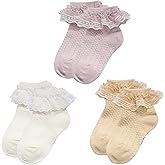 Durio Baby Girl Socks, Ultra-Soft Infant Ruffle Ankle Lace Sock for Girls, Breathable Stretch Frilly Newborn to Toddler Socks