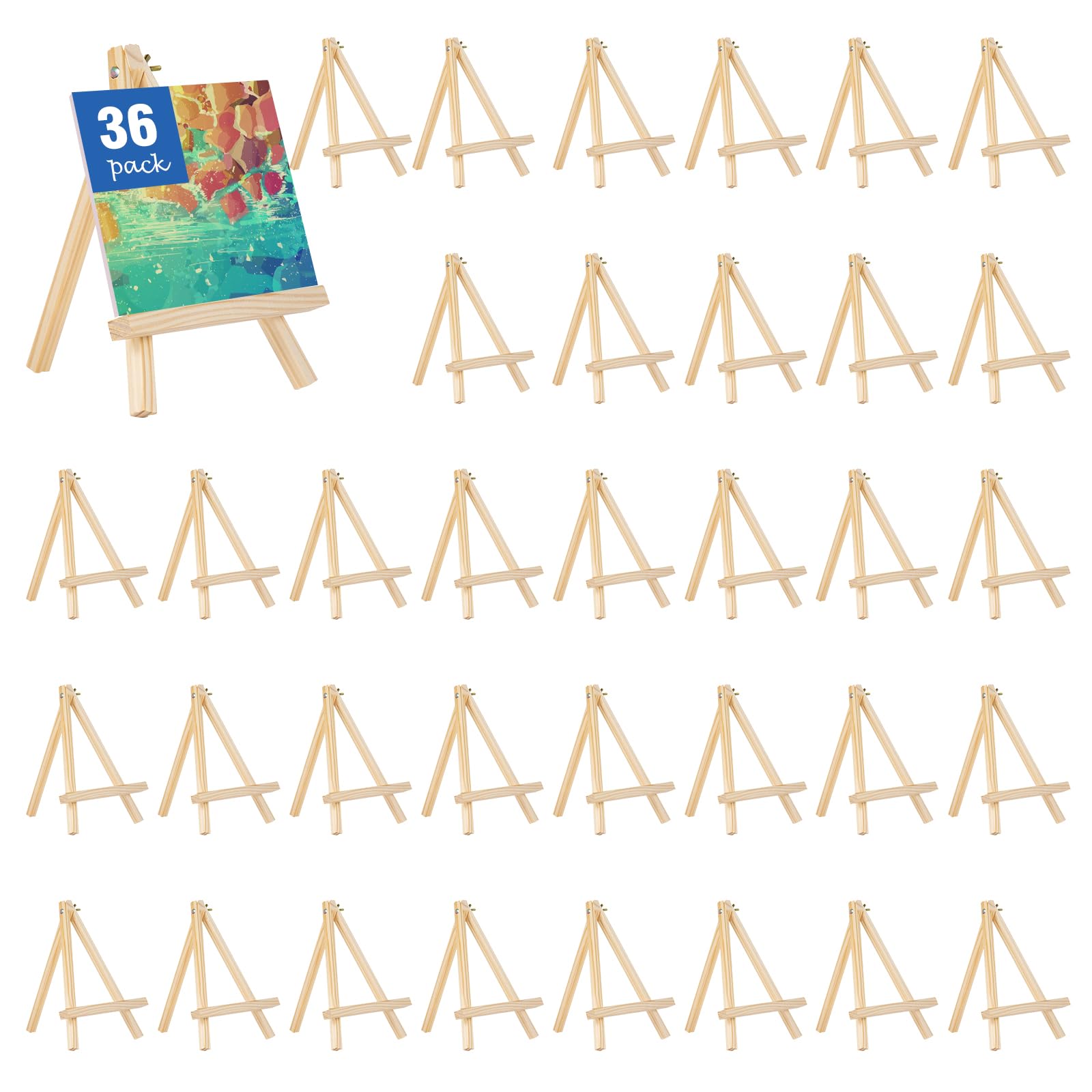 Photo 1 of Falling in Art 36 Pack Mini Wooden Display Easels, 10 Inch Tripod Painting Easel Stand, Portable Art Canvas Holder for Photos, Prints and Signs