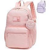 Reqinqin 30L Waterproof School Backpack for Girls Ages 6-18,Lightweight Large Capacity Travel Backpack,Stylish Durable Daypack for Teen Girls,Teens & Women-Pink