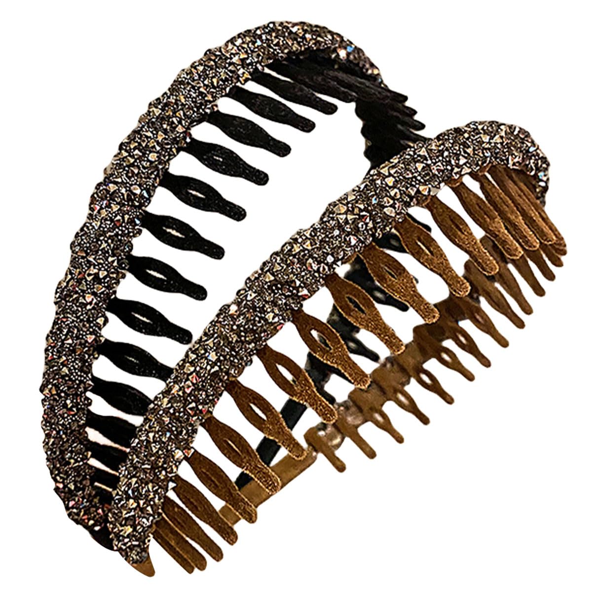 scicent Hair Bands 2 Pieces Shark Tooth Headbands for Girls Acrylic Flocking Rhinestones Head Band Non-slip Hairbands Women Hair Styling Accessories (Black+Coffee), 11