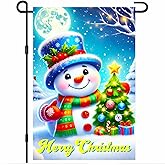 BlissYard Christmas Garden Flag 12x18 Inch Welcome Snowman and Tree Yard Flag Double Sided Holiday Outdoor Banner with Starry Night and Merry Christmas Text for Winter Porch Lawn Patio