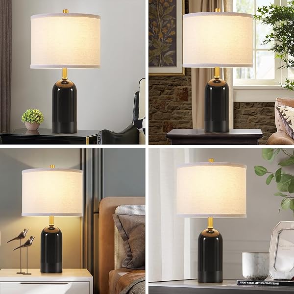 GYROVU MODERN CERAMIC TABLE LAMP SET OF 2, BLACK BEDSIDE LAMP 21.5″ TALL NIGHTSTAND LAMP END TABLE LAMPS FOR LIVING ROOM BEDROOM (BULBS INCLUDED)