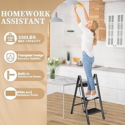 HBTower 3 Step Ladder Folding Step Stool, 330 Lbs