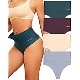 FINETOO Women Underwear High Waisted Thongs Tummy Control Seamless Thongs Shapewear No Show Panties 4 Pack S-3XL