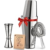 Mixology & Craft Boston Shaker Set with Weighted Martini Shakers | Cocktail Shaker Set Includes Strainer and Japanese Jigger | Great Gift Bar Set with Exclusive Recipe Cards | Leak-Proof (Silver)