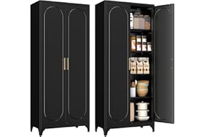 Polup Pantry Cabinet, 75 Inch Tall Kitchen Storage Cabinet, Metal Pantry Cabinets with Doors and Adjustable Shelves, Black Freestanding Food Cupboard for Living, Dinning Room-Assembly Required