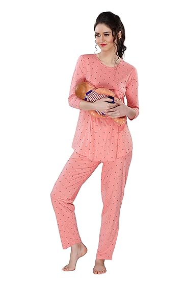 AV2 Women Cotton Printed Maternity & Feeding Top & Pyjama Set