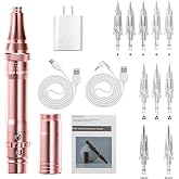 Whalrace PMU Machine, Cordless Permanent Makeup Kit with 10 PMU Needles &amp; 1 Lithium Battery, Eyebrow Tattoo Machine Microblading Pen for Eyebrows, Lips, Eyeliners - Rose Gold