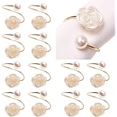 12Pcs Napkin Rings Pearl Napkin Holder Rose Napkins Serviette Buckles | Napkin Rings for Wedding Party Dinner Table Decor and Daily Use